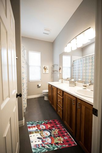 Shag Door Mats Bath Rugs Christmas Snowman Berry Black Red Buffalo Plaid,Soft Fluffy Doormats Non Slip Carpet Winter Snowflake,Shaggy Fuzzy Area Throw Rug for Kitchen/Bathroom/Bedroom 20x31.5In in Wooden and Grey Bathroom