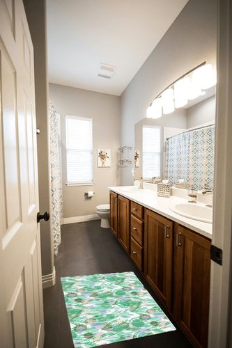 Watercolor Spots Plush Shag Bath Rugs Summer Underwater Seaweed Soft Fluffy Floor Doormat Carpet,Non-Slip Door Mats for Living Room Bedroom Kitchen Entryway Green Plant in Wooden and Grey Bathroom