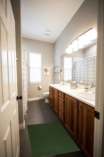 Furnish my Place Hunter Green 2' x 3' Solid Color Rug, Bedroom, Living Room, Made in USA in Wooden and Grey Bathroom