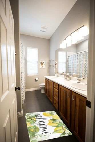 Summer Lemons Welcome Texts Plush Shag Bath Rugs Green Leaf Floral Soft Fluffy Floor Doormat Carpet,Non-Slip Door Mats for Living Room Bedroom Kitchen Entryway Nature Plant in Wooden and Grey Bathroom