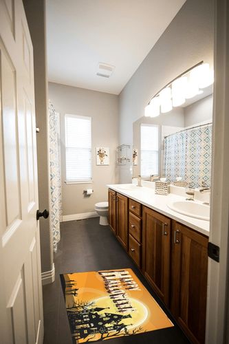 Halloween Plush Shag Bath Rugs Yellow Moon Haunted House Soft Fluffy Floor Doormat Carpet,Non-Slip Door Mats for Living Room Bedroom Kitchen Entryway Black Tree Silhouette in Wooden and Grey Bathroom