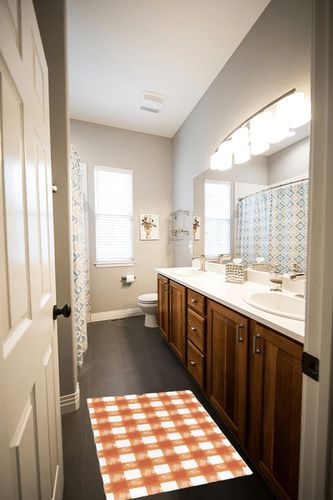Watercolor Plaid Plush Shag Bath Rugs Orange White Buffalo Gingham Soft Fluffy Floor Doormat Carpet,Non-Slip Door Mats for Living Room Bedroom Kitchen Entryway Pastoral Checkered in Wooden and Grey Bathroom