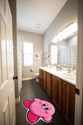 Woefish Cartoon Bathroom Runner Rugs,Non-Slip Kawaii Games Plush Area Rugs Bathroom Rugs,Microfiber Water Absorbent Bath Mat for Bathroom Floor Tub Decor,31.5x23.6 inch in Wooden and Grey Bathroom