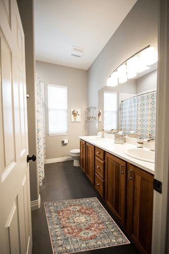 Lahome Oriental Small Area Rug - 2x3 Entryway Rug Ultra-Thin Washable Bathroom Rugs for Entryway, Vintage Soft Kitchen Rugs Non Slip Indoor Door Mat Brick Red Throw Carpet for Bedroom,2x3ft in Wooden and Grey Bathroom