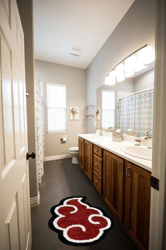 EXIGENT Premium Red Cloud Ultra Soft Anti-Slip Floor Door Mat Rug (RedCloud) in Wooden and Grey Bathroom