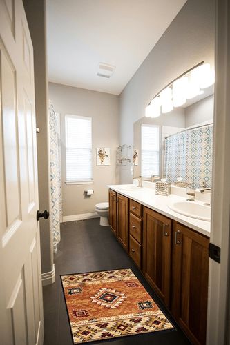 Rugs.com Pioneer Collection Rug – 2' x 3' Brick Medium-Pile Rug Perfect for Living Rooms, Large Dining Rooms, Open Floorplans in Wooden and Grey Bathroom