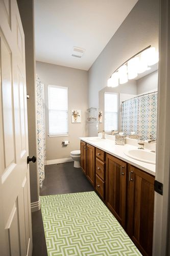 Turnbow Power Loom Green Rug George Oliver Rug Size: Rectangle 2'3" x 4'6" in Wooden and Grey Bathroom