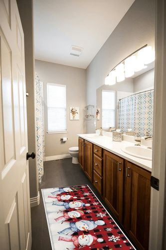 Hallway Runner Rug,Christmas Snowman Winter Snowflake Watercolor Art Red Black Buffalo Check Non Slip Water Absorbent Rug Indoor Entrance Floor Mat Runner for Home Garage Kitchen Laundry 19.7x63in in Wooden and Grey Bathroom