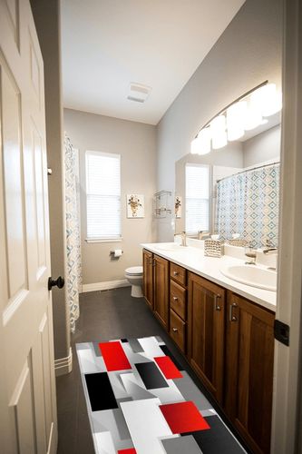 Hallway Runner Rug,Abstract 3D Geometric Pattern Square Red Black Gray Non Slip Water Absorbent Rug Indoor Entrance Floor Mat Runner for Home Garage Kitchen Laundry 18x59in in Wooden and Grey Bathroom
