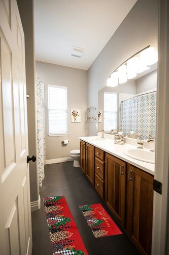 Kewadony 2 Piece Kitchen Rugs Set, Merry Christmas Kitchen Rugs and Mats Non Skid Washable, Red Green Plaid Xmas Tree Snowflake Red Absorbent Floor Mat for Sink/Hallway/Laundry, 20"x24"+20"x48" in Wooden and Grey Bathroom
