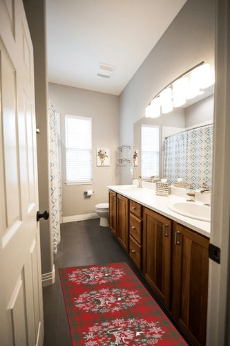 Snowflake Bath Mat for Tub,Non Slip Bathroom Floor Runner Rug Quick Dry & Absorbent Diatomaceous Earth Shower Sink Bedroom Kitchen Washable Doormat,Red Christmas Elk Xmas Plaid Rustic 20"x47" in Wooden and Grey Bathroom