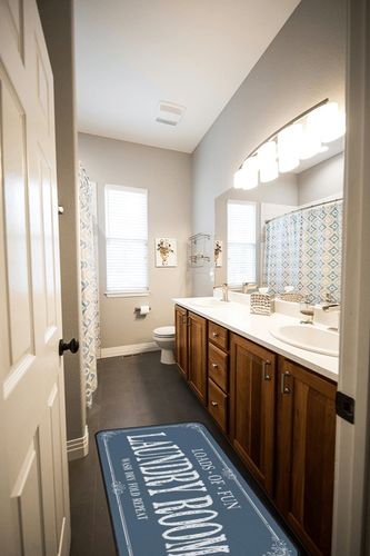 ROMAMIGO Laundry Room Rug Runner Non Slip Laundry Mats Mudroom Runner Farmhouse Kitchen Floor Mat Bathroom Laundry Room Decor Accessories(Blue, 20 X 47 inch) in Wooden and Grey Bathroom