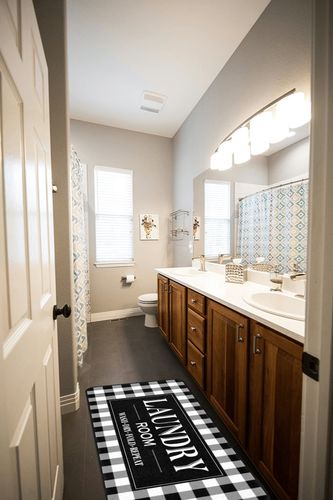 ROMAMIGO Rug Runner Non Slip Floor Mat for Mudroom Laundromat Farmhouse Kitchen Bathroom Laundry Room Decor Accessories(20 X 47 inch, Buffalo Plaid) in Wooden and Grey Bathroom