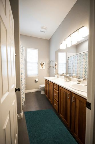 Bright House Solid Color Area Rug Forest Green - 2' x 4' A-DC4 in Wooden and Grey Bathroom