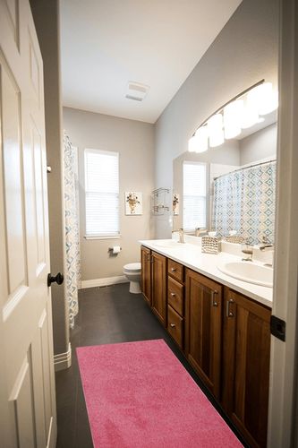 Bright House Solid Color Area Rug Pink - 2' x 4' A-DC4 in Wooden and Grey Bathroom