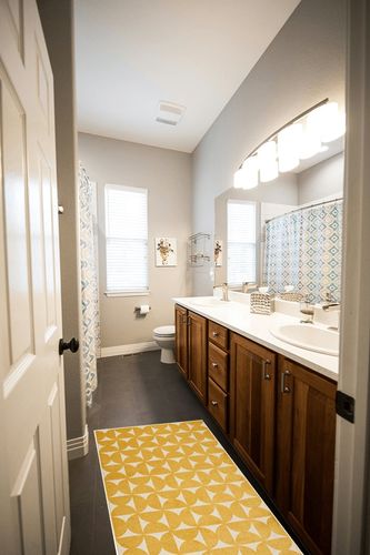 Nourison DWS03 Harper Area Rug, 2'2" X3'9, YELLOW in Wooden and Grey Bathroom
