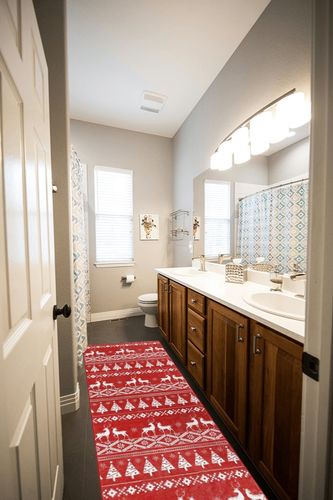 GAOMON Runner Rugs for Hallway 2x8 Kitchen Mat Christmas Room Decor Washable Rugs Bathroom Rugs Non Slip Bohemian Rug Low Pile Runner Rug for Living Room 2'x8' Red 3 in Wooden and Grey Bathroom