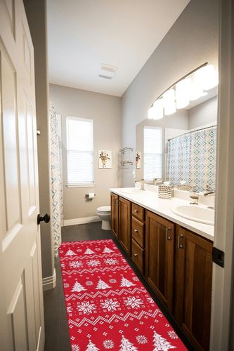 GAOMON Runner Rugs for Hallway 2x8 Kitchen Mat Christmas Room Decor Washable Rugs Bathroom Rugs Non Slip Bohemian Rug Low Pile Runner Rug for Living Room 2'x8' Red in Wooden and Grey Bathroom