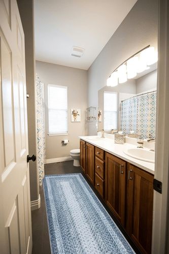 GAOMON Modern Area Rug 2x8 Boho Braided Print Rug Ultra Soft Hallway Runners Entryway Rug Runner Farmhouse Kitchen Mat Non-Shedding Fluffy Floor Decor Non-Slip Bedroom Laundry Distressed Rug Blue in Wooden and Grey Bathroom