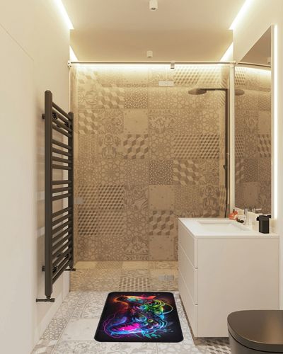 NEBOTON Gaming Rug for Game Room, Gamer Rug for Boys Bedroom, Game Controller Theme 36x24inches in White Tiled Bathroom