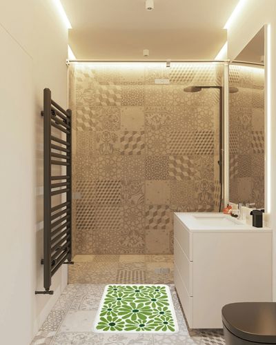 SHIYUE Green Bathroom Rugs Bath Mat, Microfiber Fluffy Soft Floor Mats for Bathroom, Non-Slip and Waterproof Back Soft Bathmat, for Indoor Shower Bathtub Decoration (Cute Floral 21x30in) in White Tiled Bathroom