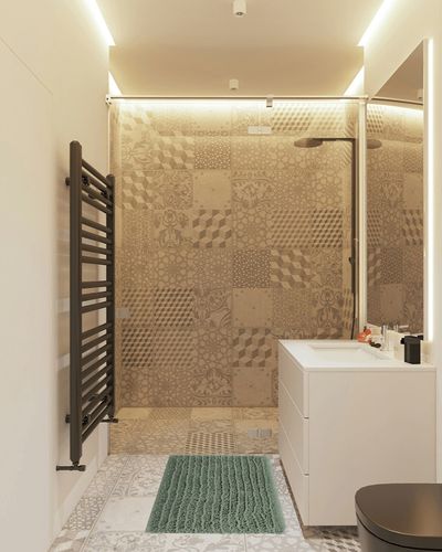 H.VERONNEX Luxury Chenille Shower Rugs Sets 2 Piece, Thickened Hot Melt Rubber Bottom Puppy-Loved Bath Mats for Bathroom Non Slip, Quick Dry Machine Washable, Sage Green in White Tiled Bathroom