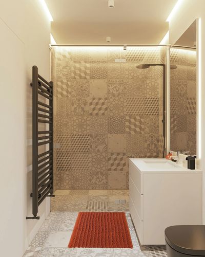 FLOLEOPA Luxury Chenille Burnt Orange Bathroom Rugs Bath Mats Sets, Extra Soft and Absorbent Bathroom Rugs Non Skid Machine Wash Dry Bath Mats（32"x20" Plus 17"x24"） in White Tiled Bathroom