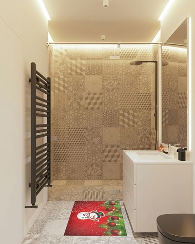 Christmas Rugs Fluffy Bath Rugs, Red Christmas Snowman Bathroom Rug Kitchen Rug Soft Fuzzy Mat Carpet ShaggyShower Rug Water Absorbent in White Tiled Bathroom