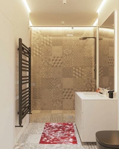 Christmas Rugs Fluffy Bath Rugs, Christmas Background with Snowflakes Red Bathroom Rug Kitchen Rug Soft Fuzzy Mat Carpet ShaggyShower Rug Water Absorbent in White Tiled Bathroom
