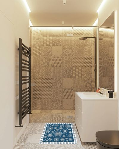 OComster Christmas Rectangle Shape Large Area Rugs - 2 x 3 Feet Xmas Snowflake Winter Line Aesthetics Blue - (Non-Woven + Rubber) Low File Floor Mat in White Tiled Bathroom