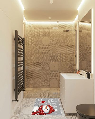 2' x 3' Area Rug, Christmas Non-Skid Rubber Backing Large Rectangle Rugs - Living Room Bedroom Home Office Xmas Red Snowman Snowflake Grey Indoor Floor Mat Carpets in White Tiled Bathroom