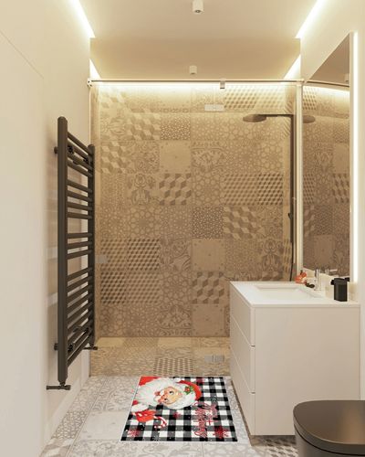 OComster Merry Christmas Rectangle Shape Large Area Rugs - 2 x 3 Feet Santa Yellow Snowflake Xmas Black White Plaid - (Non-Woven + Rubber) Low File Floor Mat in White Tiled Bathroom