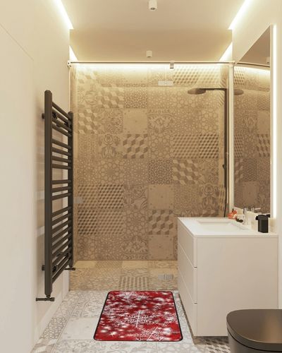 Christmas Rug Kitchen Rugs Runner Christmas Background with Snowflakes Red Doormat Bath Rugs Non Slip Area Rugs for Bathroom Kitchen Indoor 39" X 20" in White Tiled Bathroom