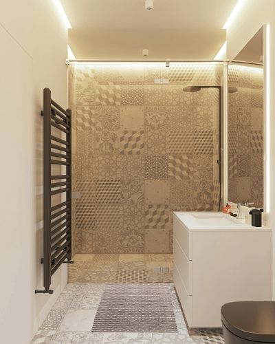 DII Slub Rug Collection Recycled Cotton Loop, 2x3', Stone in White Tiled Bathroom
