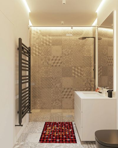 2' x 3' Area Rug, Christmas Non-Skid Rubber Backing Large Rectangle Rugs - Living Room Bedroom Home Office Yellow Xmas Tree White Snowflake Red Black Plaid Indoor Floor Mat Carpets in White Tiled Bathroom
