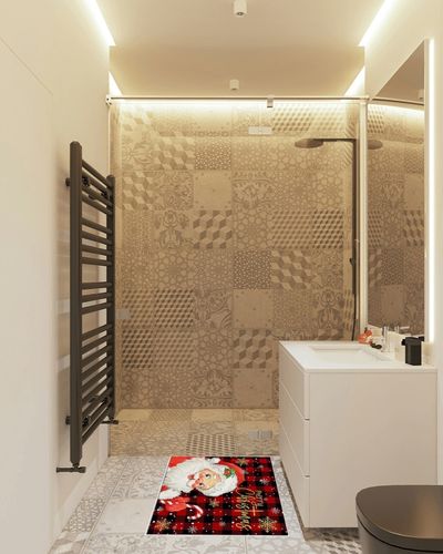 Merry Christmas Area Rug for Living Room Bedroom 2x3, Large Runner Rug Carpet Washable Rugs Non-Shedding Floor Cover Mat for Kitchen Dining Kids Room Decor Gnomes Snowflake Red Black Plaid in White Tiled Bathroom