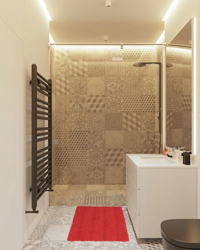 Red Bathroom Rugs Christmas Décor - Extra Soft and Absorbent Red Bathroom Rugs - Machine Wash, Non Slip Striped Bath Mats for Indoor, Kitchen, Toilet Decorations for Christmas ( Red 20''x30 +15''x23) in White Tiled Bathroom
