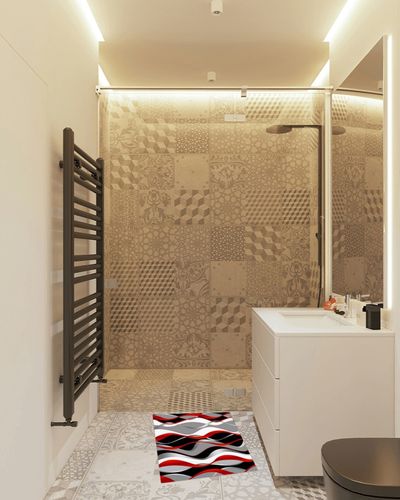 Red Grey White Black Line Indoor Doormat,Water Absorbent Front Door Mats Geometry Abstract Non Slip Back Entrance Rugs Simple WaveFloor Carpet for Bedroom Bathroom 20x31.5inch in White Tiled Bathroom