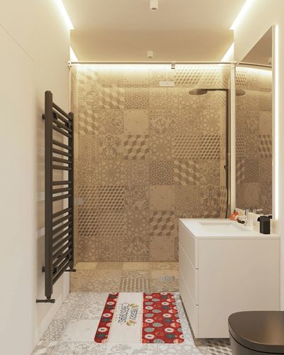 Door Mat Merry Christmas Memory Foam Cushioned Kitchen Rug, 20x31.5 Inch Water Absorbent Soft Touch Standing Mat for Bathroom, Office, Sink, Laundry, Home Red Grey Xmas Balls Snowflakes Tiled in White Tiled Bathroom