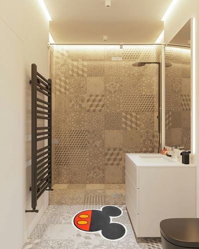 Cute Mouse Bath Rugs Cartoon Microfiber Tufted Non-Slip Plush Rugs Door Mat Carpet for Bathroom Tub Shower Bedroom Mat,Style 2 in White Tiled Bathroom