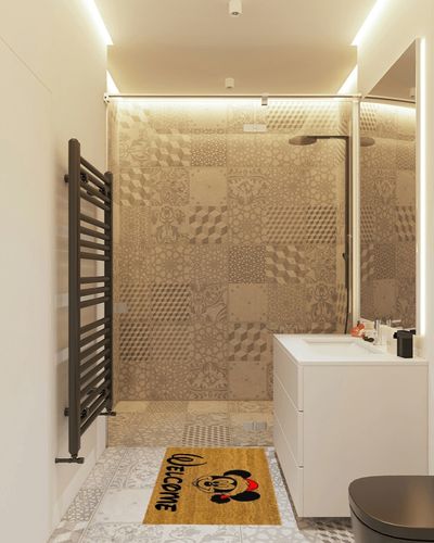 Welcome Home Decor Doormat - Christmas Mickey Santa Red Hat Cute Funny Seasonal Decoration Front Door Mat - Best Holiday Merry Xmas Magical Gift in White Tiled Bathroom