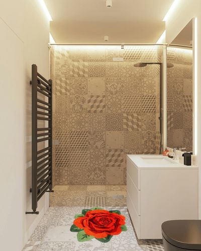 USTIDE Fluffy Rose Rug,Soft Rose Bath Rug Handmade Doormat Rug Modern Carpets Washable Floor Mat for Bathroom,Porch Door High Pile in White Tiled Bathroom