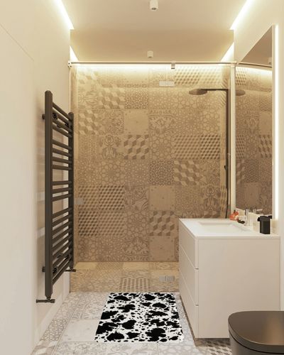 Cow Fur Print Rugs Boys Black White Cowhide Fluffy Rugs for Bedroom,Animal Skin Print Durable Indoor Entry Rug Teens Farmhouse Cow Print Non Slip Bathroom Carpet Floor Mats 30x18 inch in White Tiled Bathroom