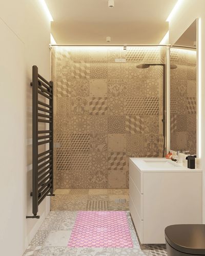Wudan Pink Fish Scale Bathroom Rugs Fluffy Absorbent Bath Tub Mats 39 x 20 Inch Kitchen Rug for Accessories Decor Laundry Room in White Tiled Bathroom