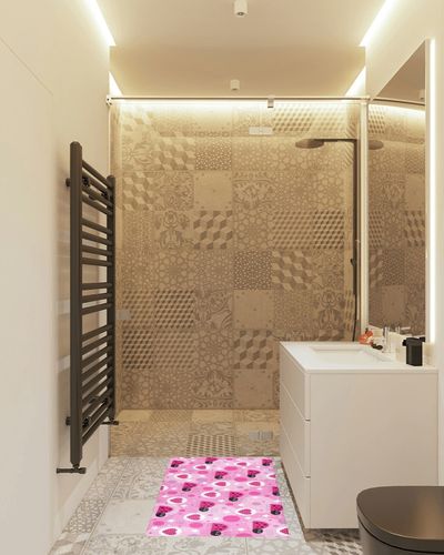 Cute Love Pink Ladybird Bathroom Rugs Fluffy Absorbent Bath Mat Machine Washable Soft Microfiber Shaggy Kitchen Mat Non Slip Carpet Runner for Kitchen Entryway Laundry Room Decor in White Tiled Bathroom