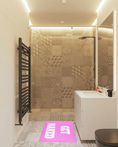Wudan Pink Get Naked Bath Mat Fluffy Absorbent Kitchen Runner Rug 39 x 20 Inch Bathtub Mat for Floors Decor Home in White Tiled Bathroom