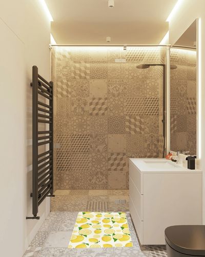 Summer Lemons Plush Shag Bath Rugs Farm Fruit Green Leaf Soft Fluffy Floor Doormat Carpet,Non-Slip Door Mats for Living Room Bedroom Kitchen Entryway Yellow in White Tiled Bathroom