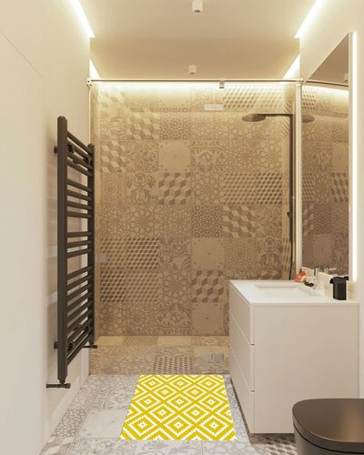 Teounai Modern Yellow White Geometric Mosaic Area Rug, Simple Versatile Low-Pile Rug, Soft Fluffy in Living Room Bedroom Dining Room Study Can Reduce Noise Create a Quiet Atmosphere 3 x 2ft in White Tiled Bathroom