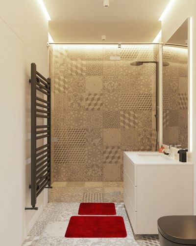 DSHXL 2 Piece Bathroom Rugs and Mats Sets, Soft Bath Mats for Bathroom with Non-Slip Backing, Machine Washable Microfiber Absorbent Bath Rugs (16''x24'' Plus 20''x32'', Red) … in White Tiled Bathroom