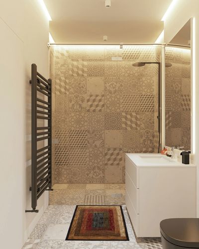Home Dynamix Royalty Vega Contemporary Geometric Area Rug, Black/Brown, 19.6"x31.5" in White Tiled Bathroom
